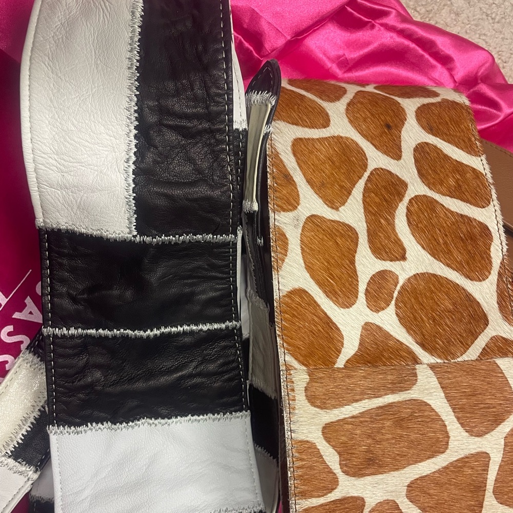Two vintage Yaya Sassy Jones leather and/or mohair (brown) wrap belts.